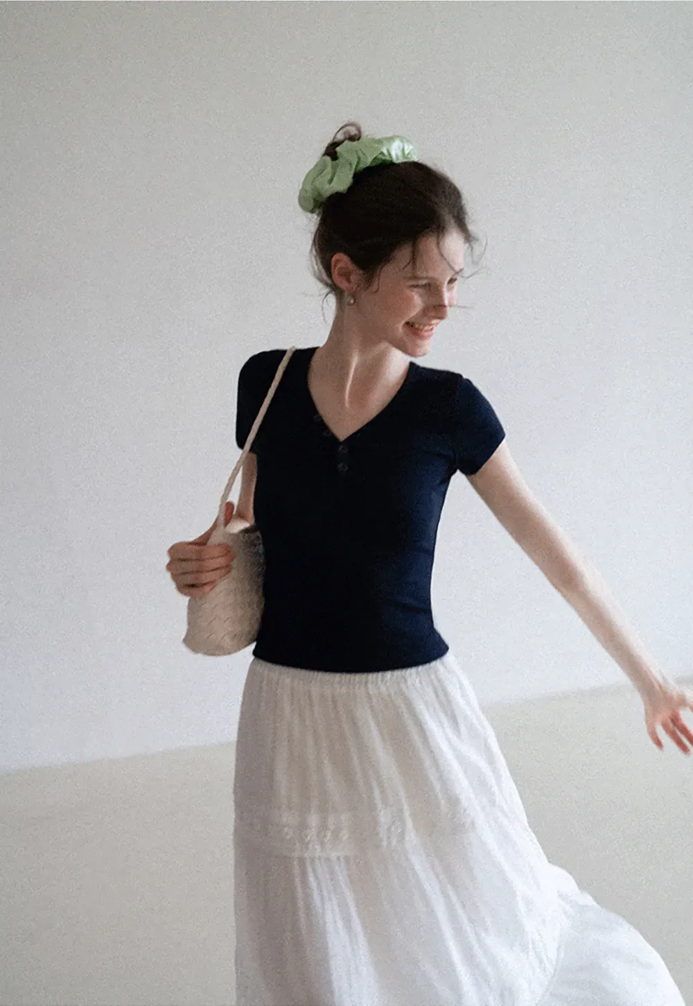 Women's V Neck Button Front Short Sleeve T-Shirt