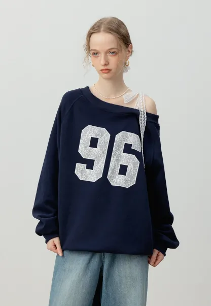 Women's Lace Off Shoulder Graphic Sweatshirt