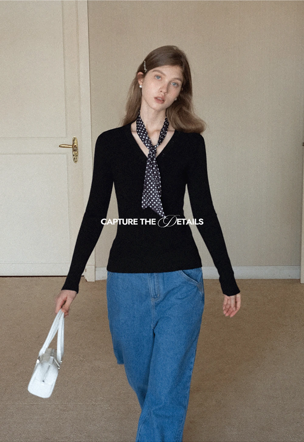 Womens Ribbed Long Sleeve V-Neck Button Top