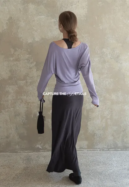 Casual Long Sleeve Top with Flowy Maxi Skirt