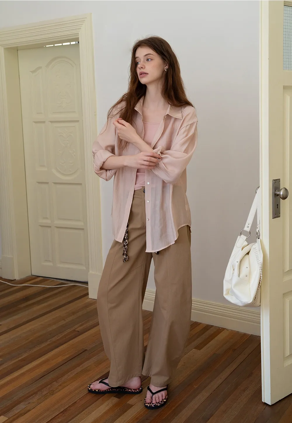Women’s Button-up Shirt with Rolled Sleeves And Camis