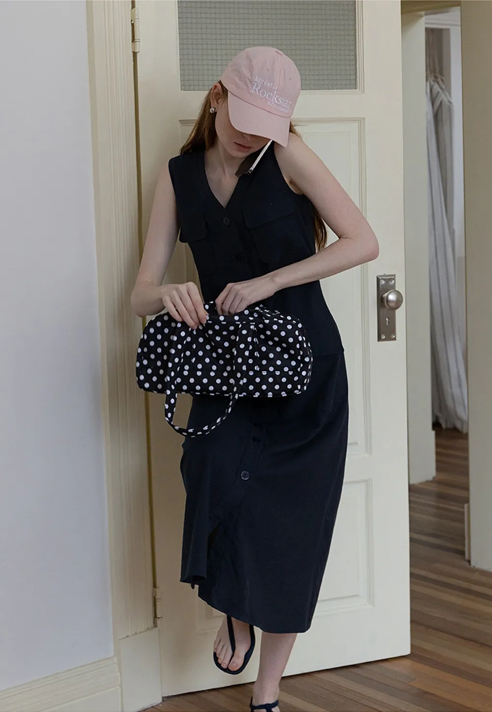 Sleeveless Button-Front Utility Midi Dress