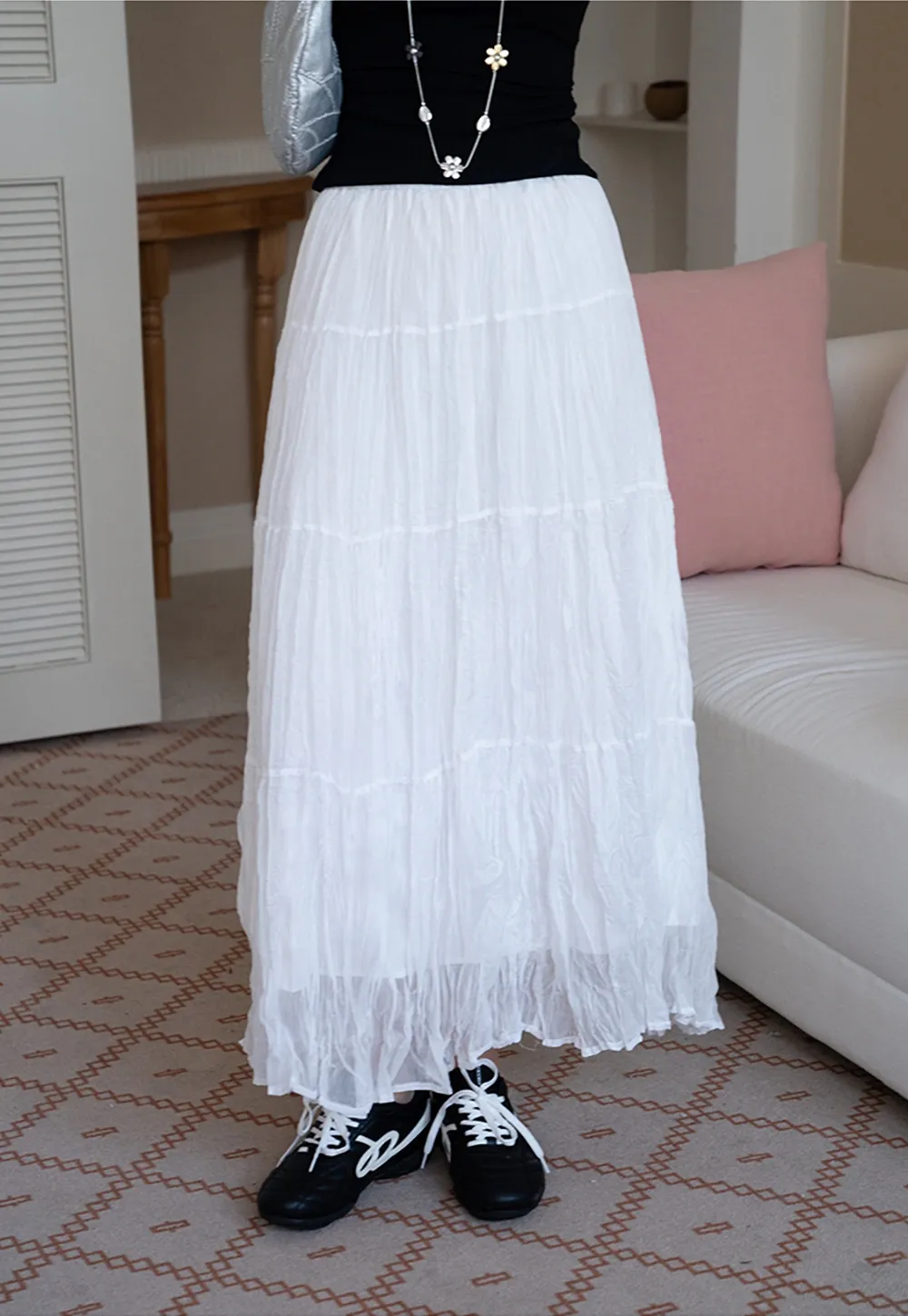 Tiered Crinkled Maxi Skirt
