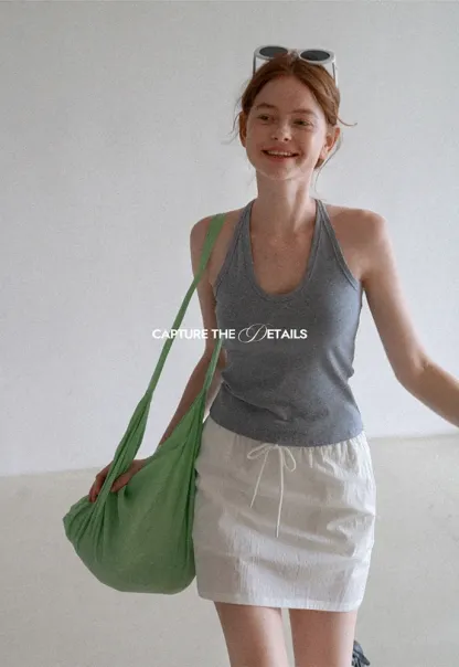 Women’s Drawstring Waist Cotton Mini Skirt