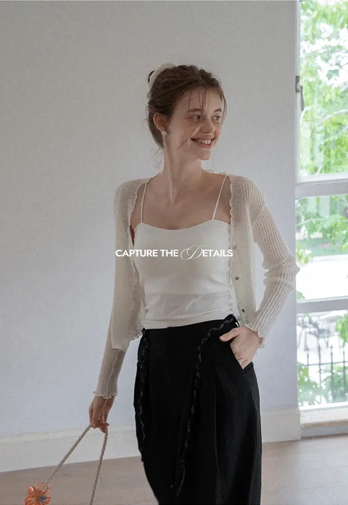 Women Ruffle Ribbed Knit Button Cardigan