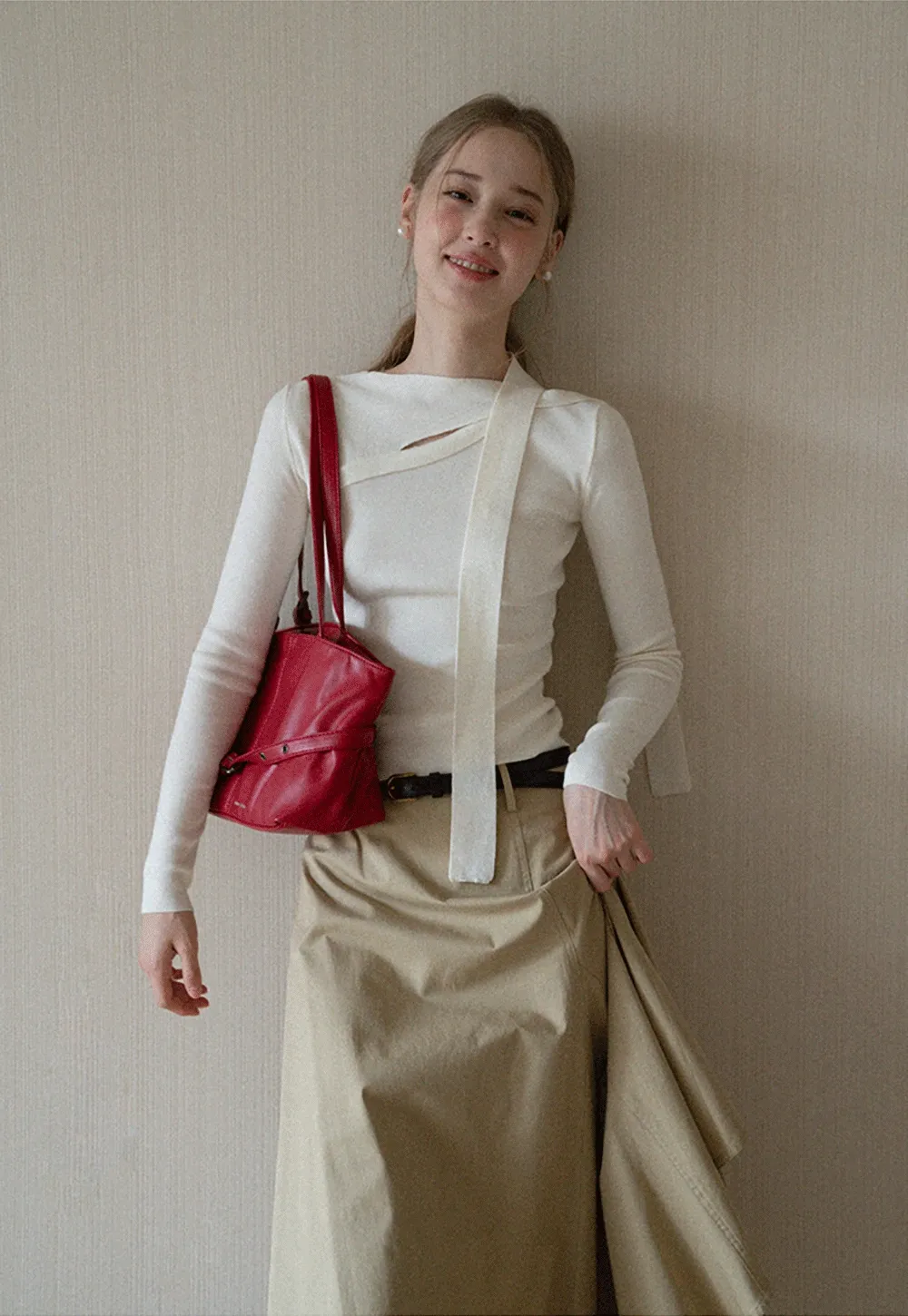 Womens High Waist Asymmetrical Midi Skirt