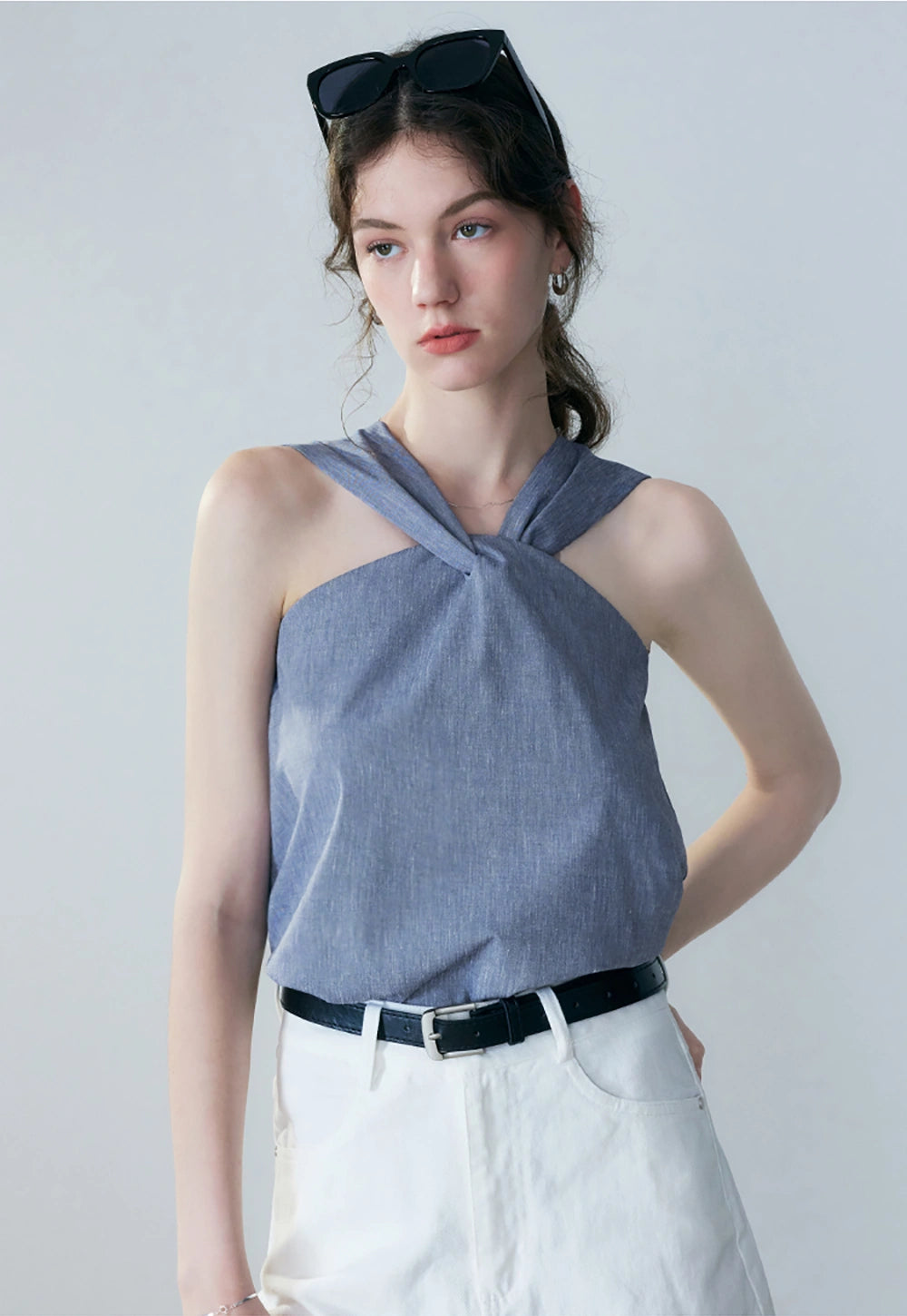 Women's Denim Twist Knot Sleeveless Top – EGGKA