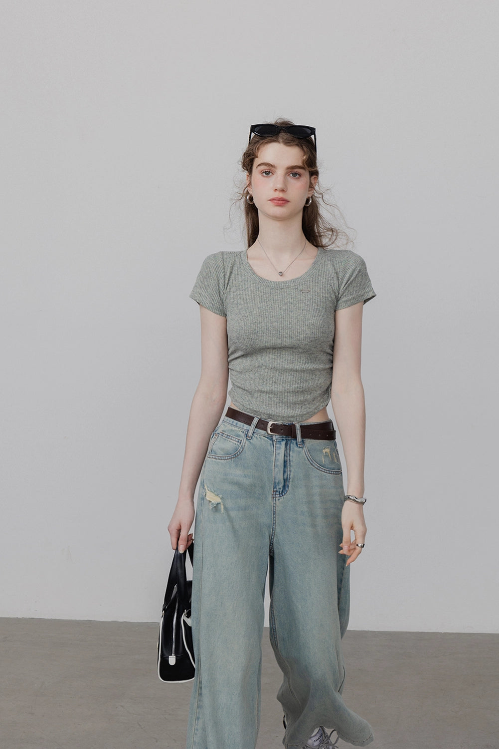Women's Cinched Waist Round Neck Short Sleeve T-Shirt – EGGKA