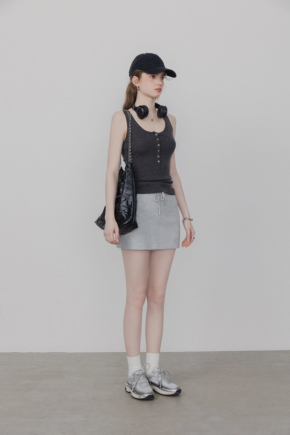 Women's High Waist Drawstring Casual Mini Skirt