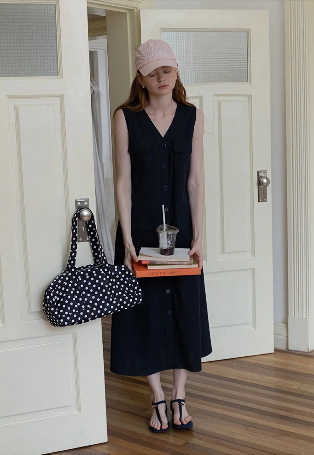 Sleeveless Button-Front Utility Midi Dress
