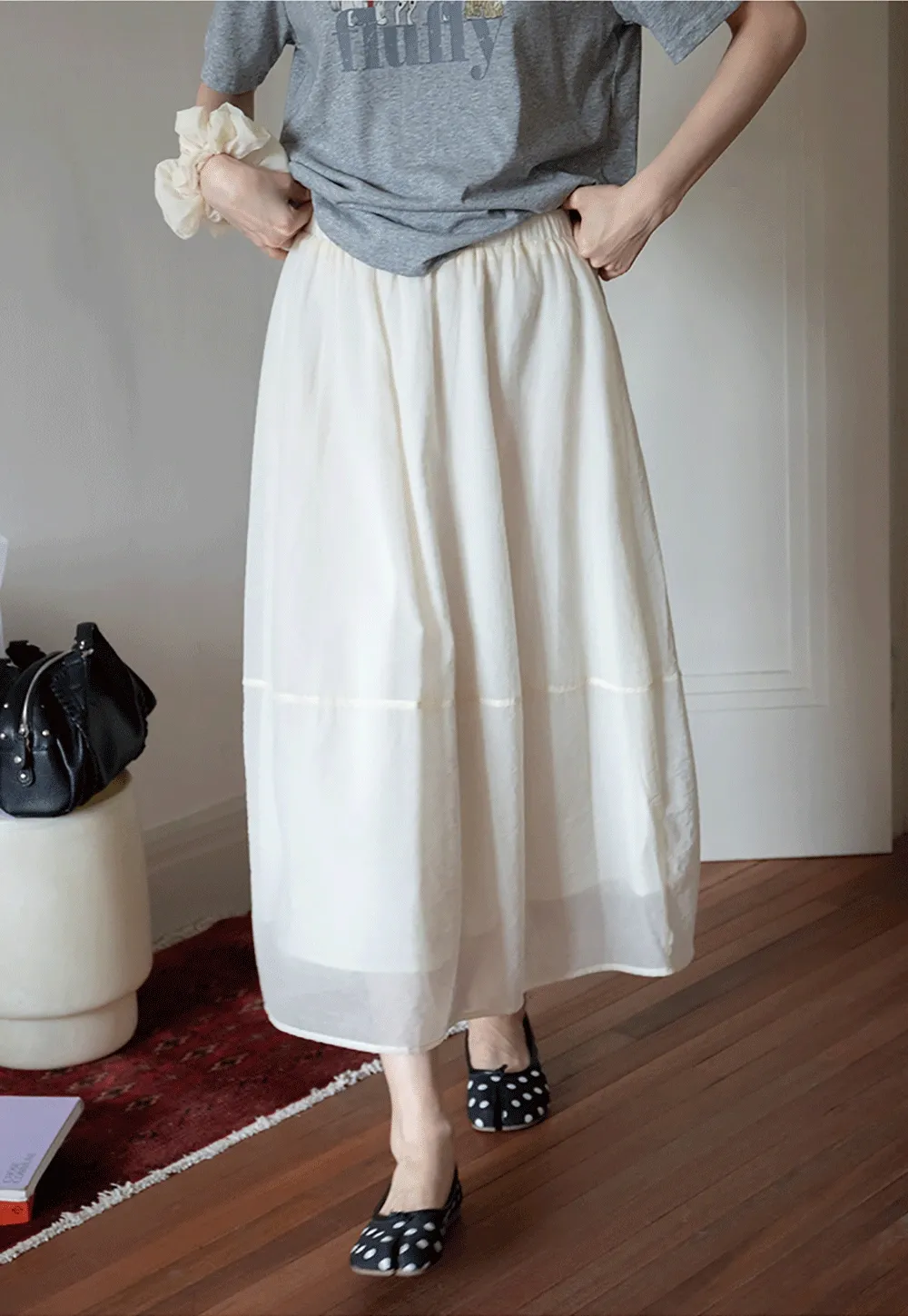 Women’s Elastic-Waist Flowy Midi Skirt