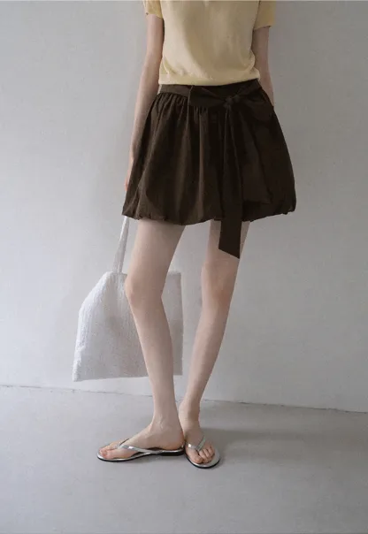 Women's Polka Dot High Waist Mini Skirt with Bow Tie