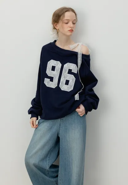 Women's Lace Off Shoulder Graphic Sweatshirt