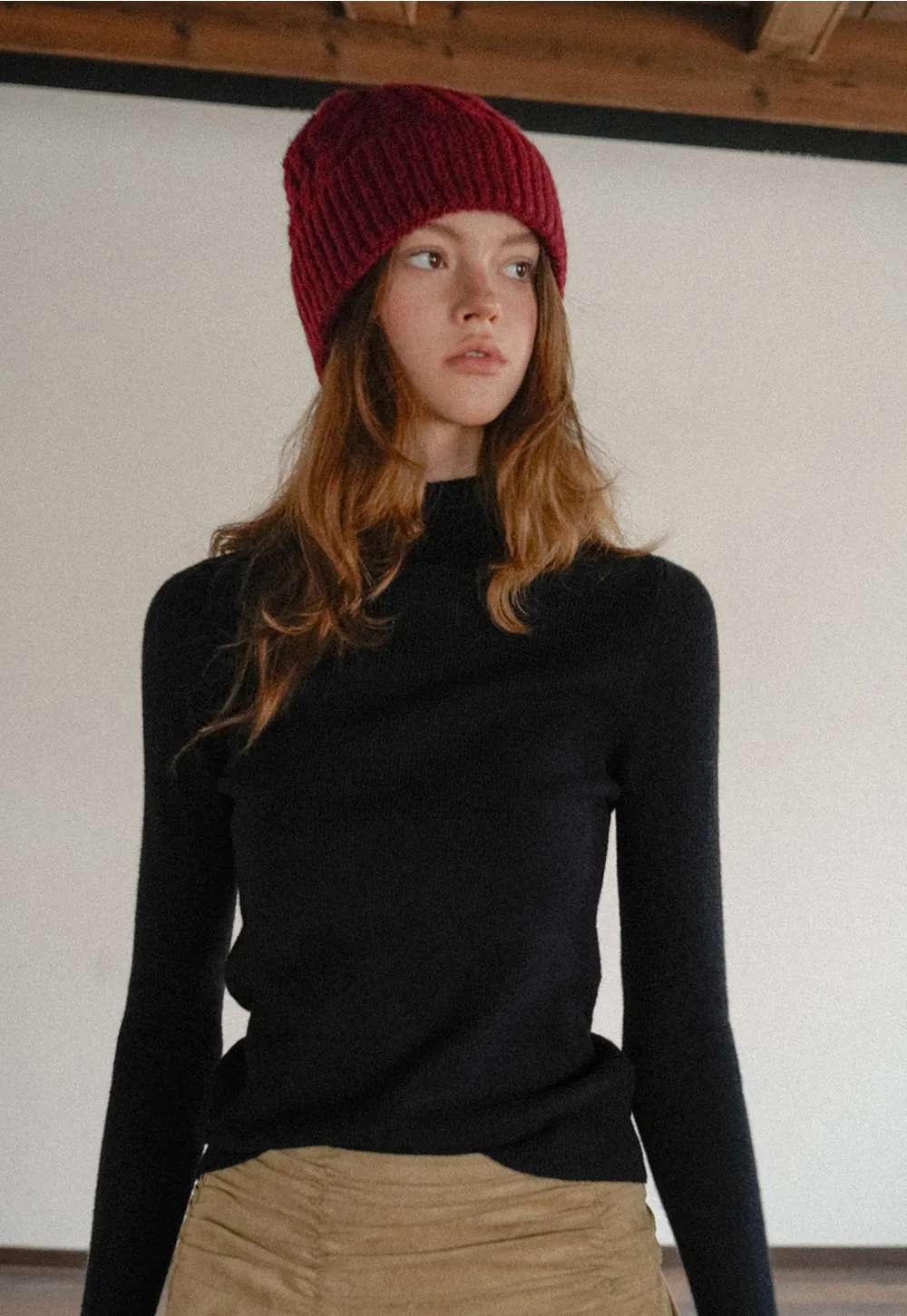 Mock Neck Ribbed Knit Sweater