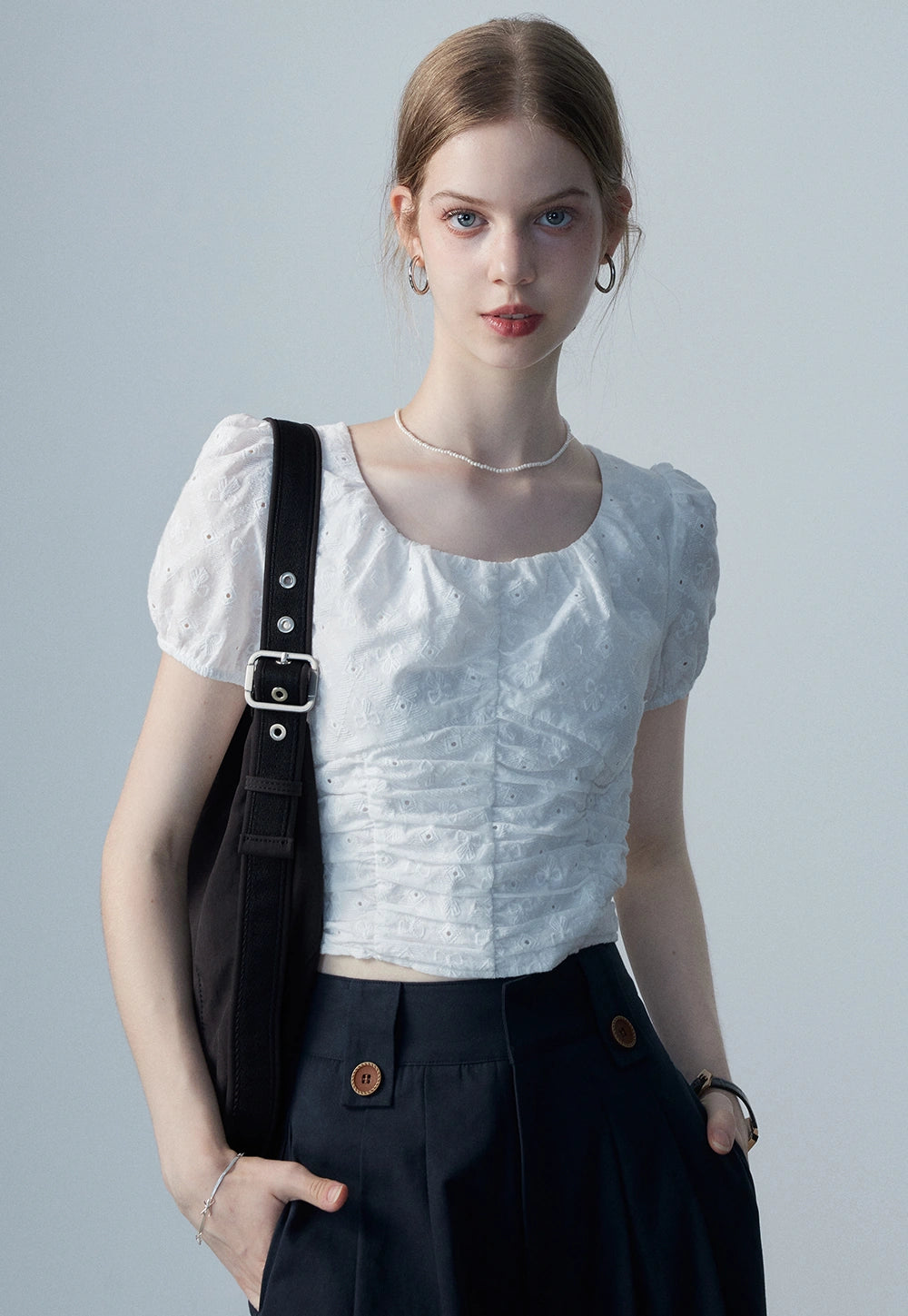 Women's White Eyelet Puff Sleeve Top
