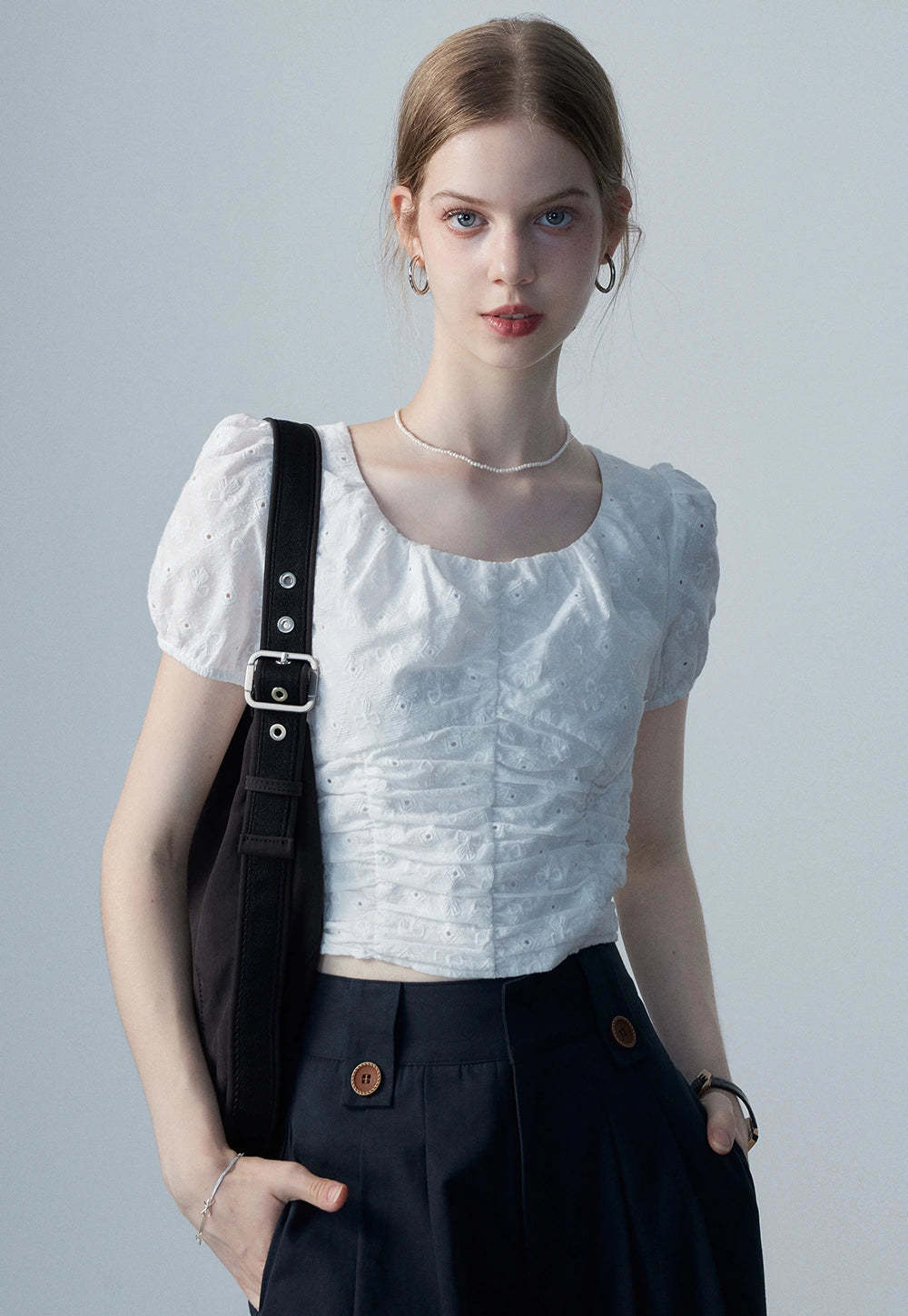 Women's White Eyelet Puff Sleeve Top