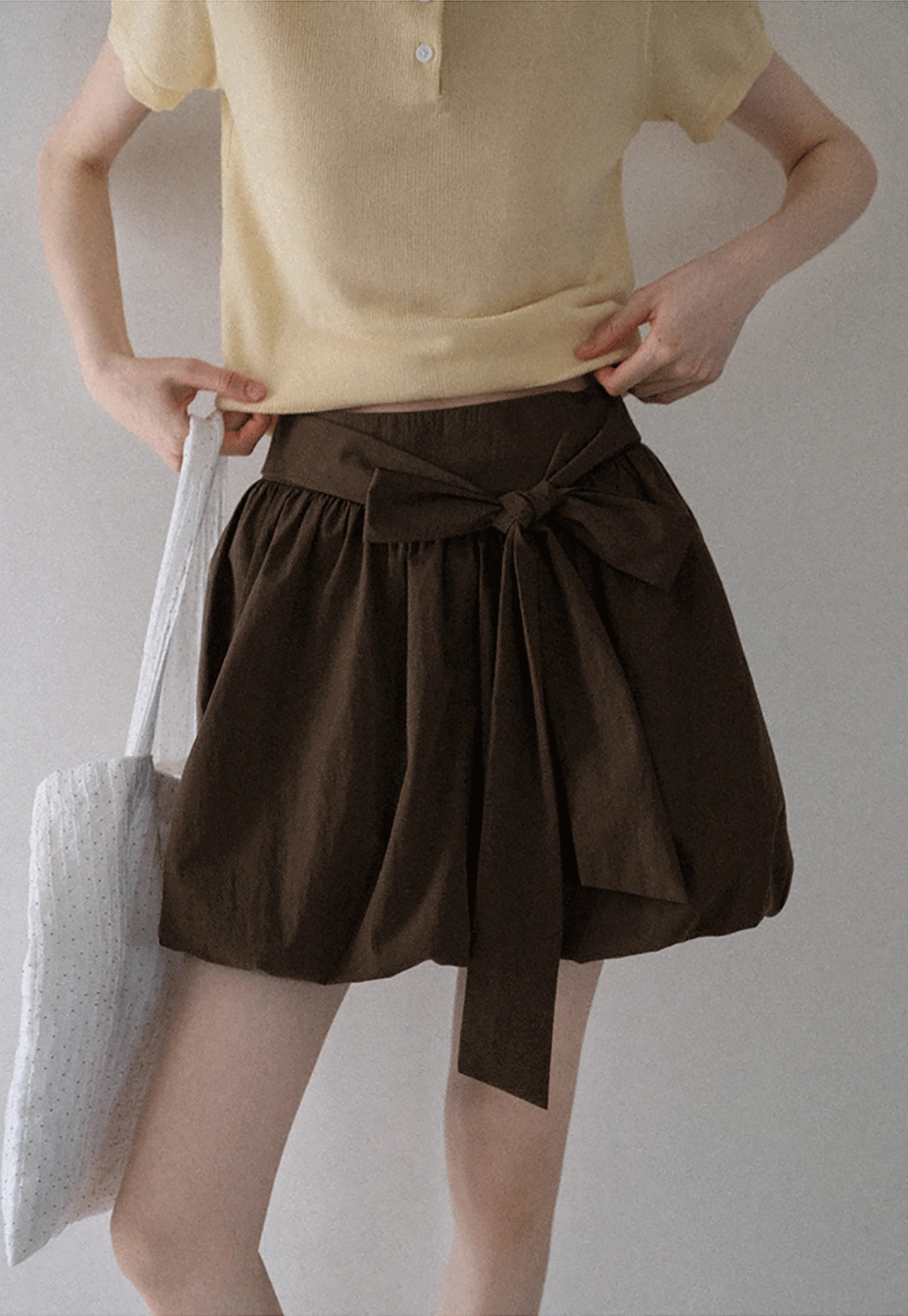 Women's Polka Dot High Waist Mini Skirt with Bow Tie