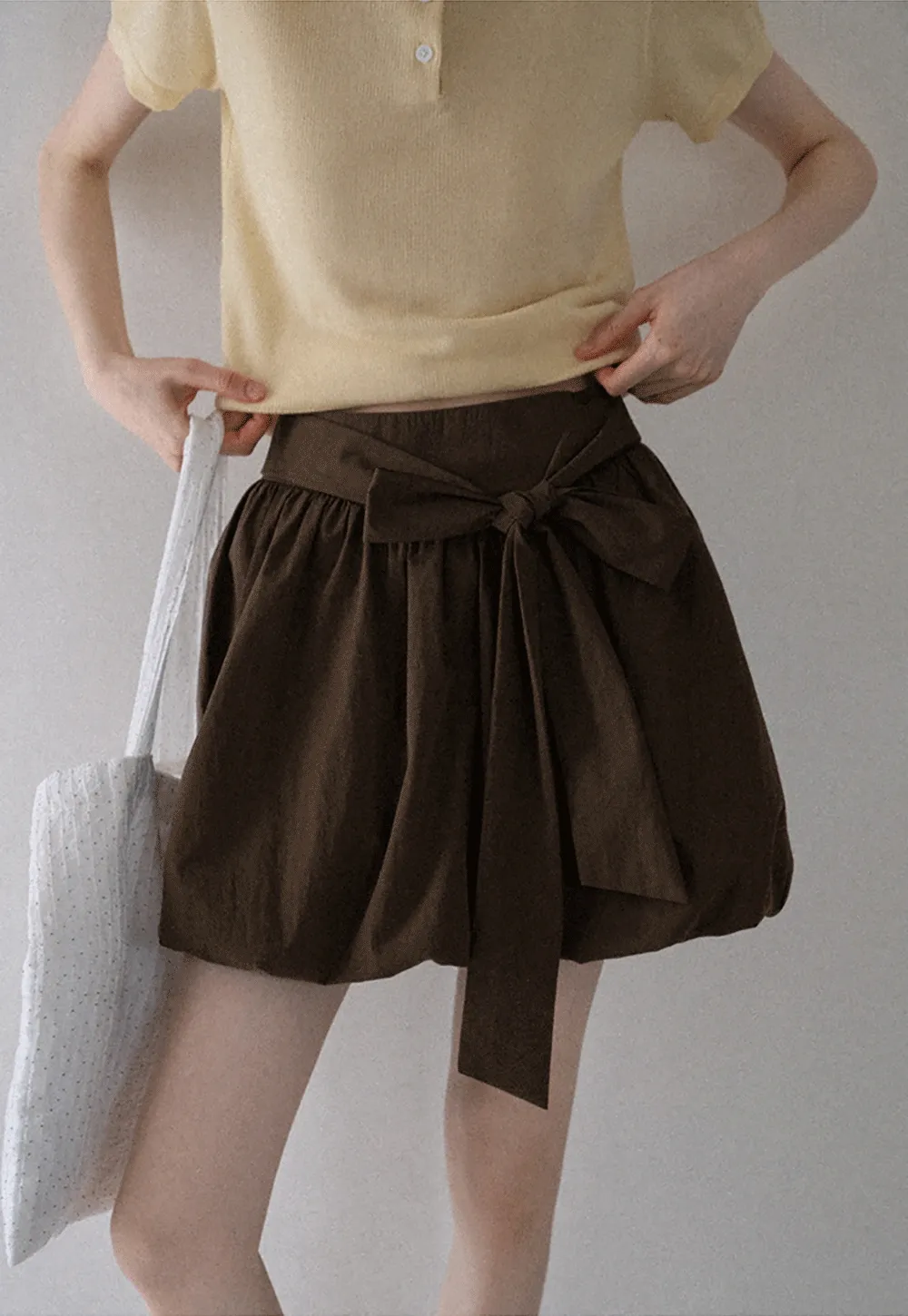 Women's Polka Dot High Waist Mini Skirt with Bow Tie