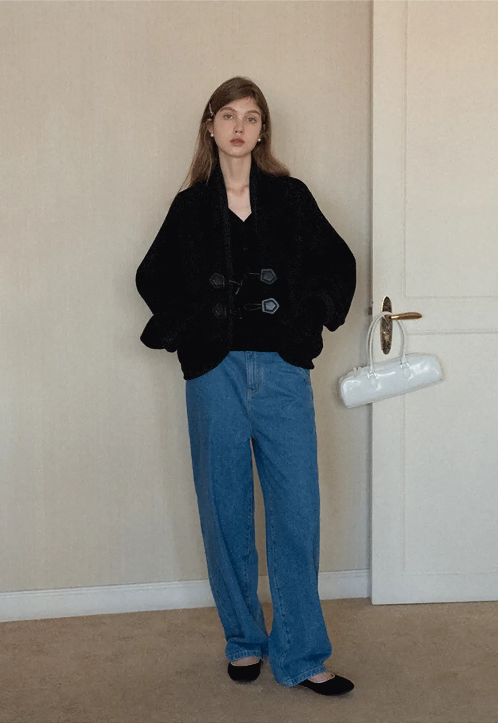 Womens Ribbed Long Sleeve V-Neck Button Top