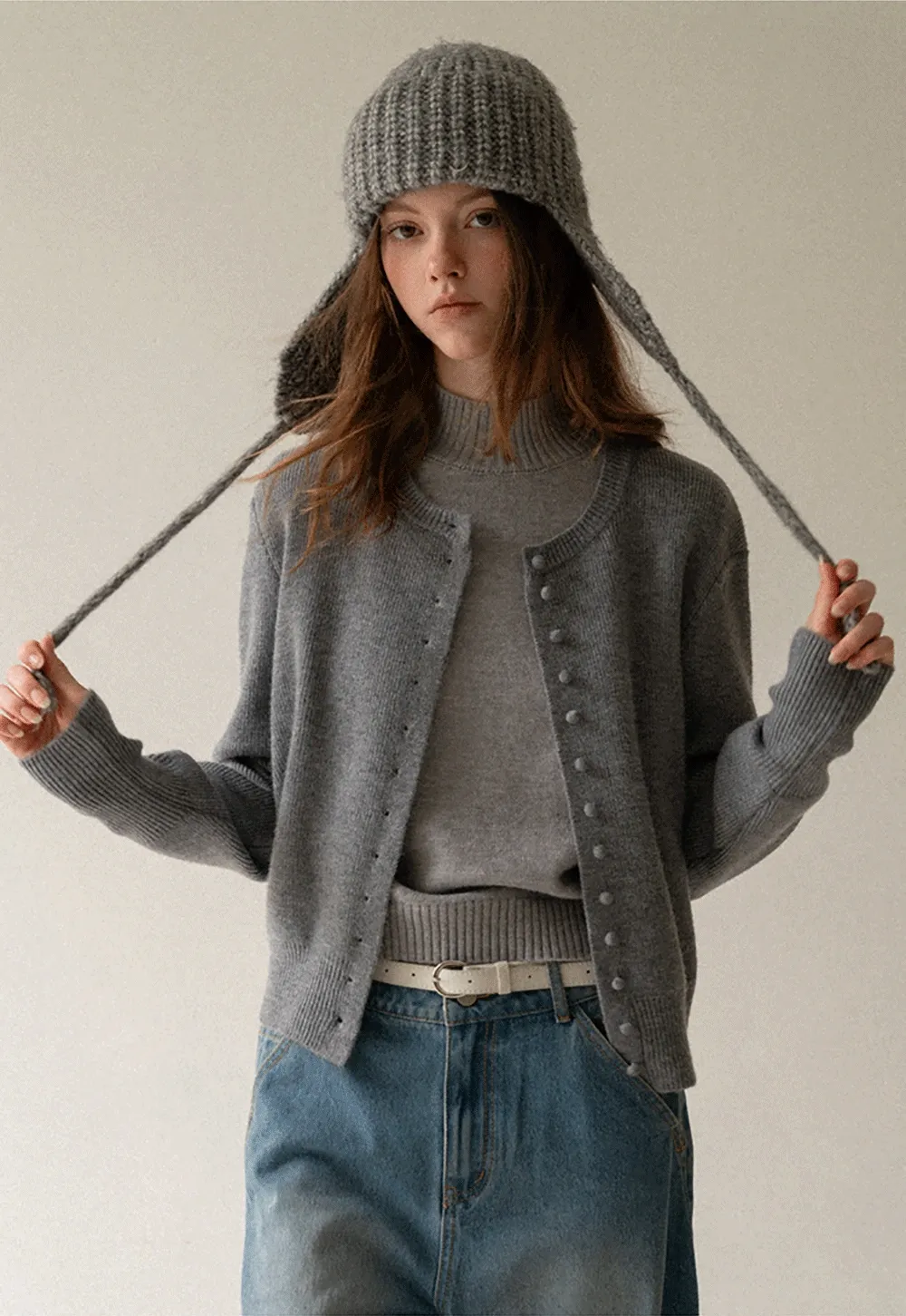 Elegant Pleated Skirt Dress with Knit Cardigan