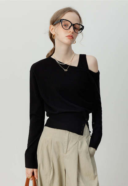 Women's Asymmetrical Off-Shoulder Knit Top – EGGKA