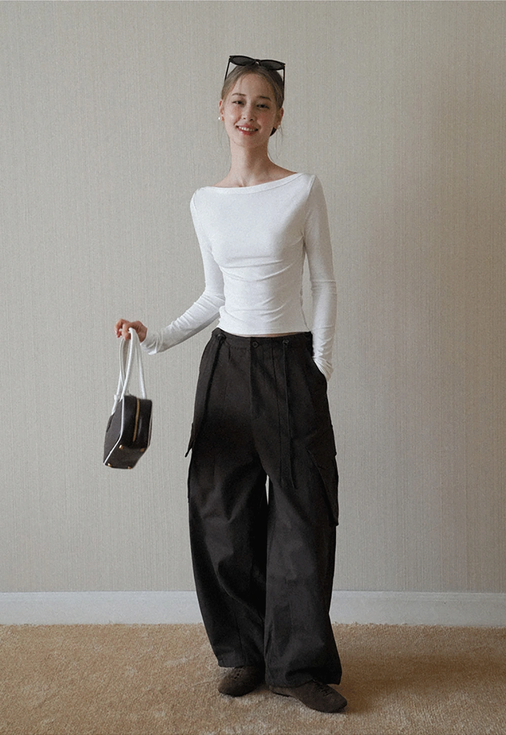 Women Boat Neck Ruched Long Sleeve T-Shirts