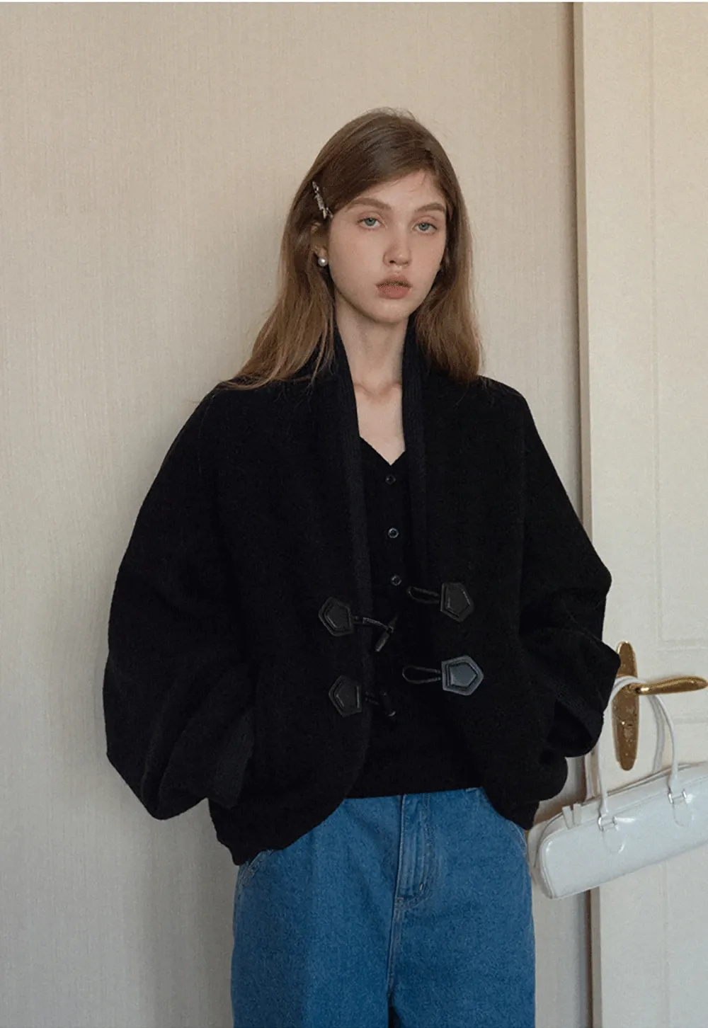 Womens Ribbed Long Sleeve V-Neck Button Top