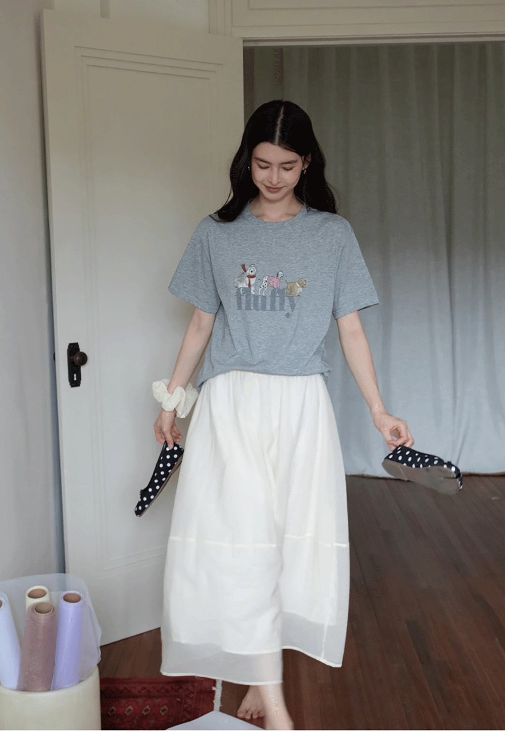 Women’s Elastic-Waist Flowy Midi Skirt