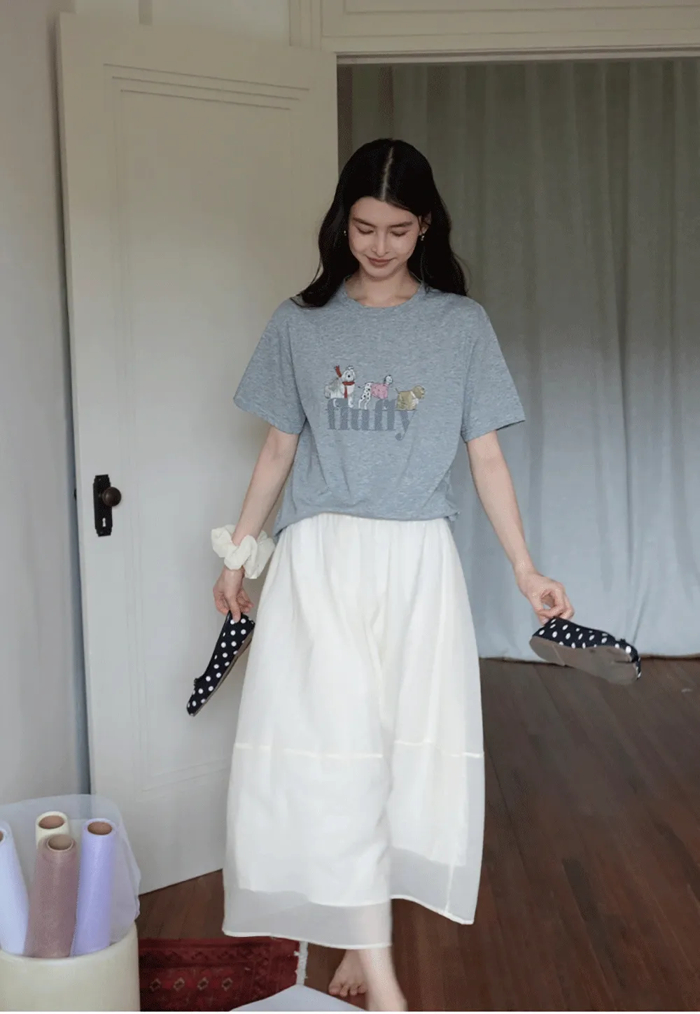 Women’s Elastic-Waist Flowy Midi Skirt