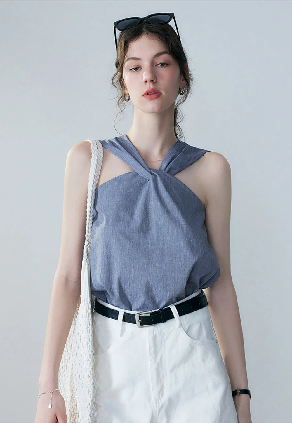 Women's Denim Twist Knot Sleeveless Top – EGGKA