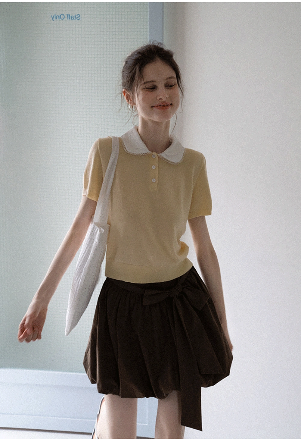 Women's Polka Dot High Waist Mini Skirt with Bow Tie