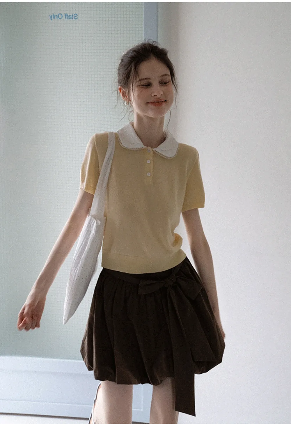 Women's Polka Dot High Waist Mini Skirt with Bow Tie