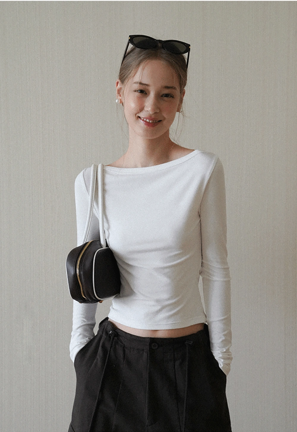 Women Boat Neck Ruched Long Sleeve T-Shirts