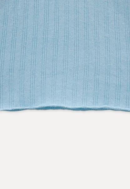 Ribbed V-Neck Buttoned Knit Top