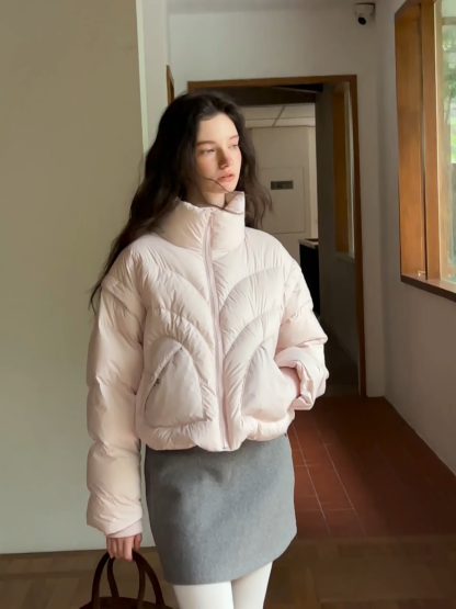 2-Way Short Puffer Jacket with Heart Pockets