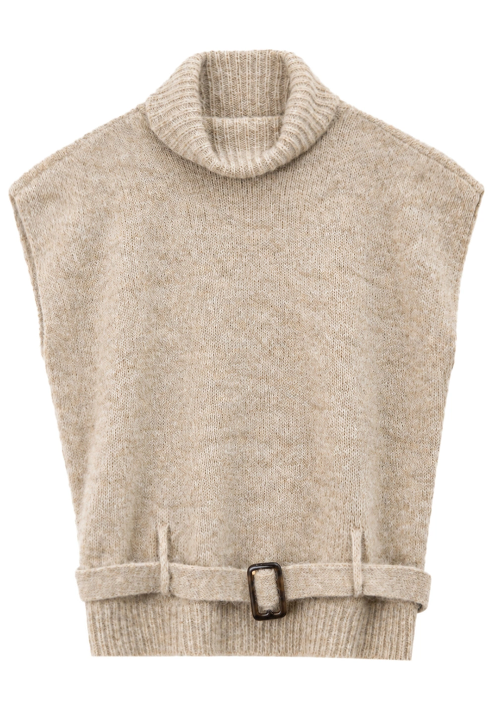High Neck Belted Oversized Wool Knit Sweater