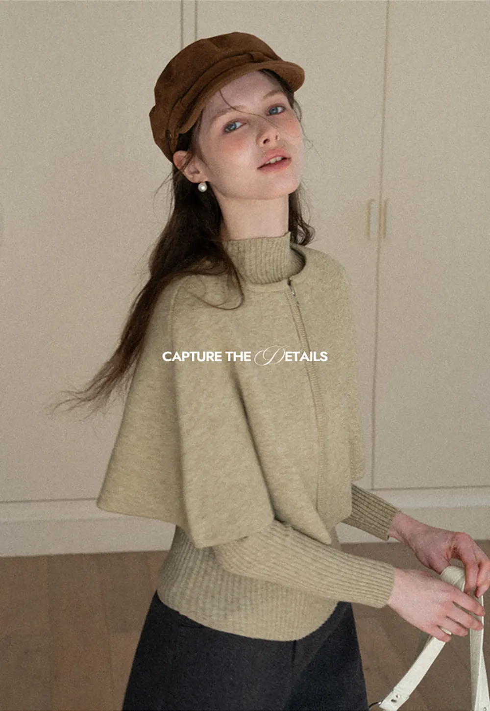 Zipper Front Knit Sweater with Wide Sleeves