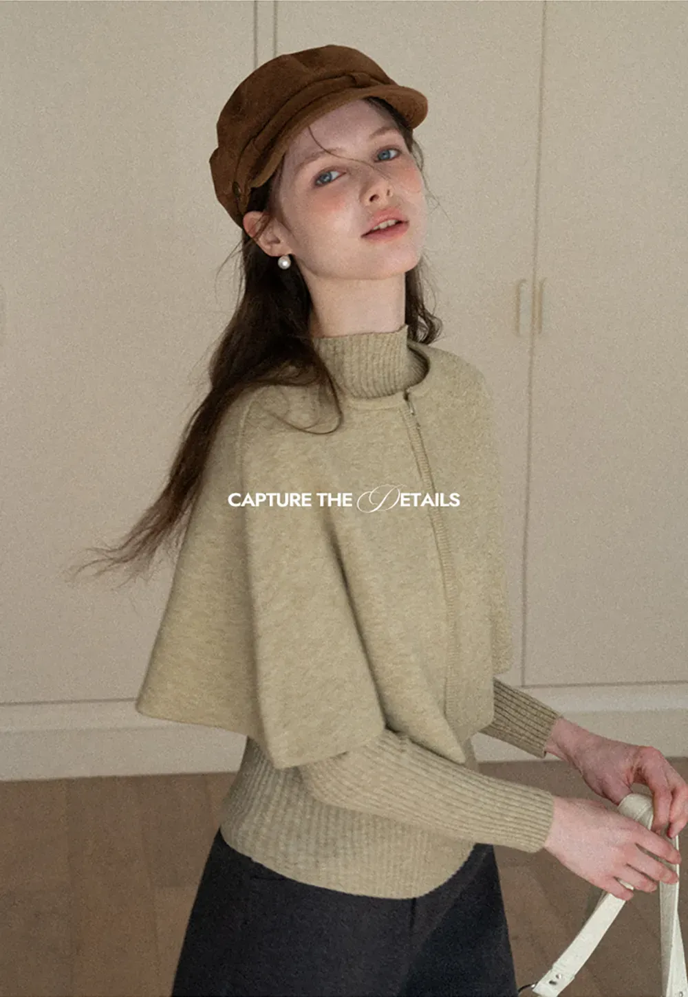 Zipper Front Knit Sweater with Wide Sleeves