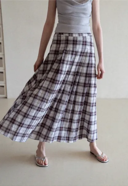 Plaid Pleated Midi Skirt