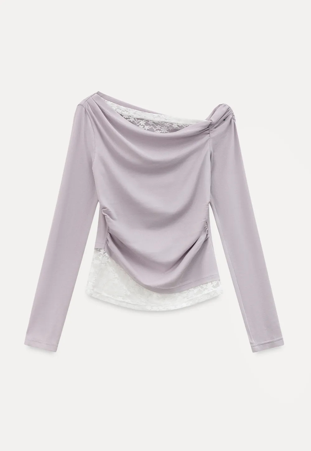 Off shoulder long sleeve top with lace trim