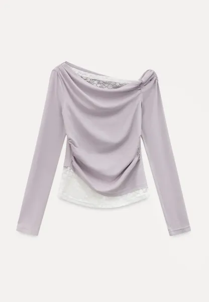 Off shoulder long sleeve top with lace trim