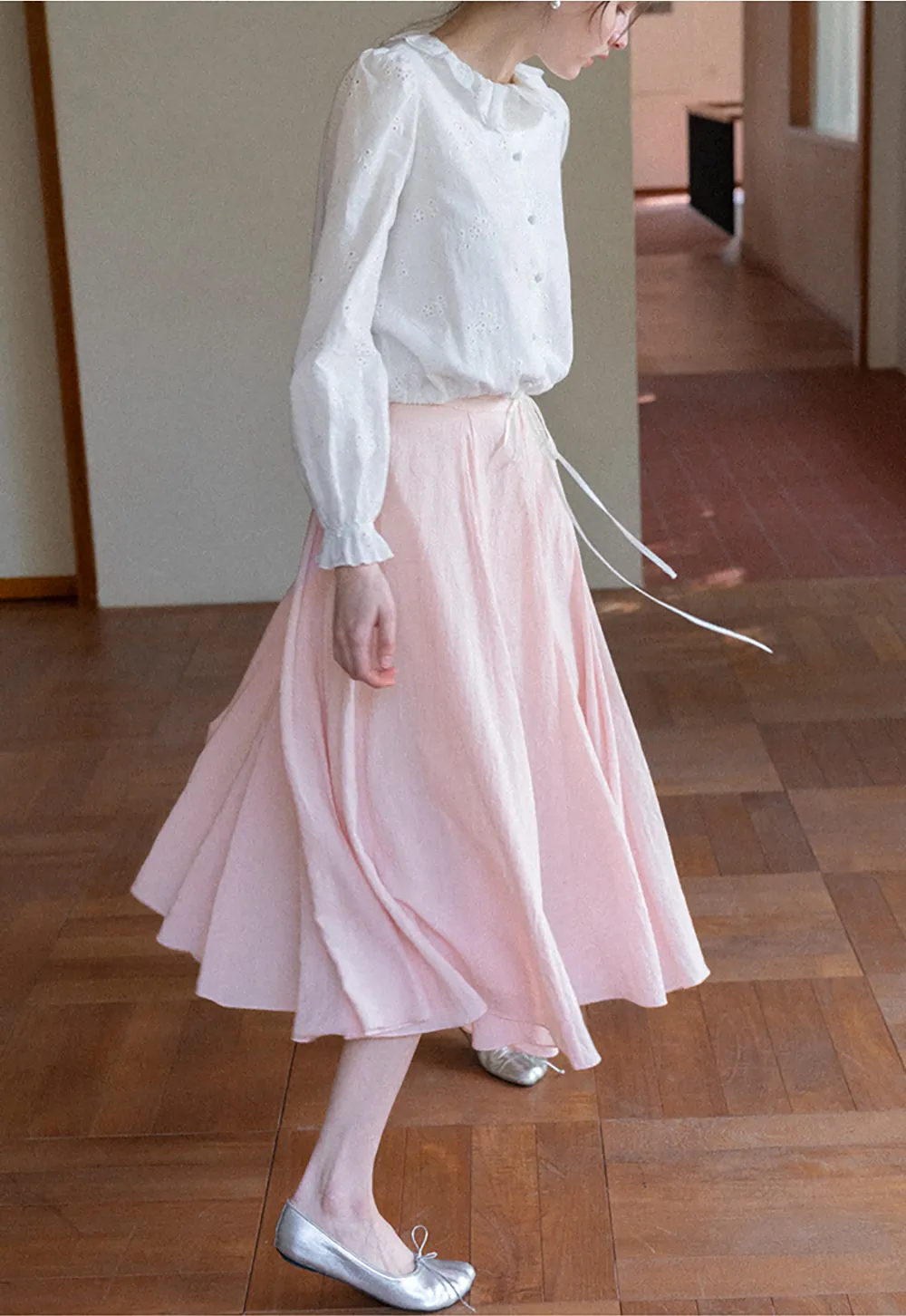 Ruffled Collar Long Sleeve Button Up Shirt