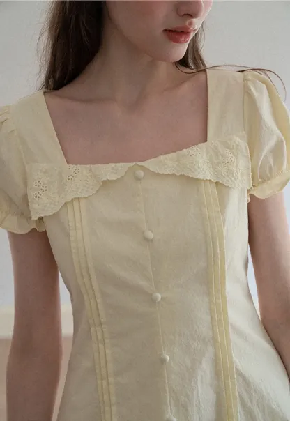 Short Sleeve Button Front Dress with Ruffled Hem