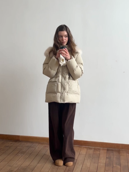 Cozy Beige Winter Cotton Coat for Women