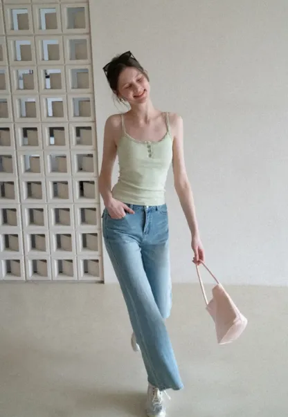 Lace Trim Button Front Tank Top