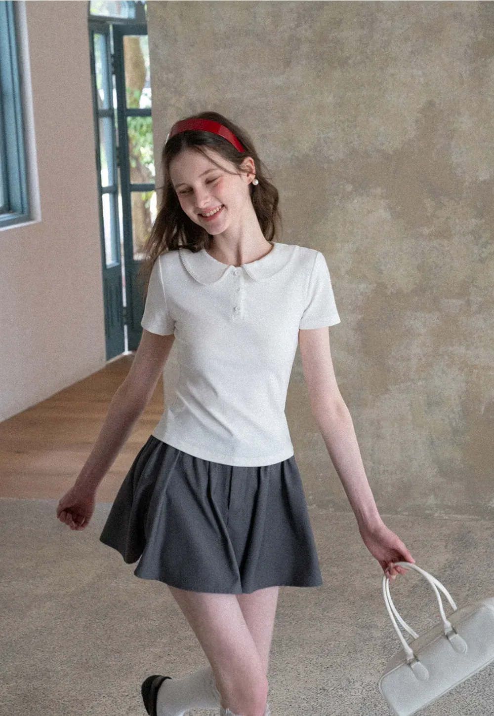 Short Sleeve Collared Button Front T Shirt