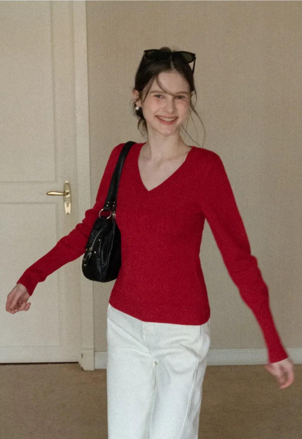 V Neck Long Sleeve Knit Sweater