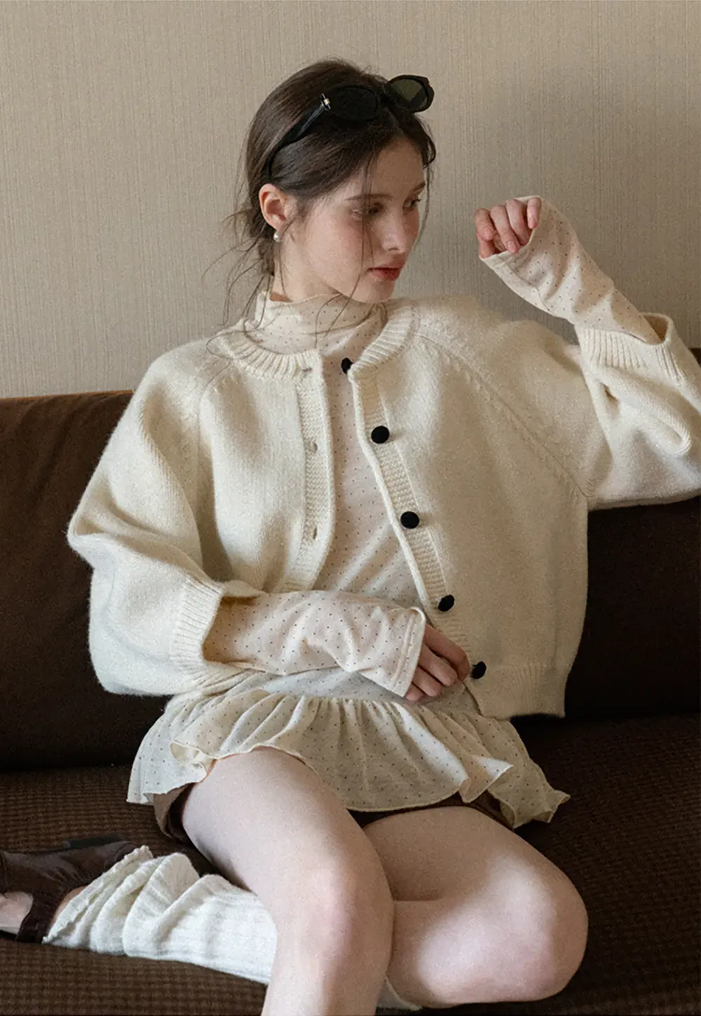 Soft knit cardigan with button front and relaxed fit