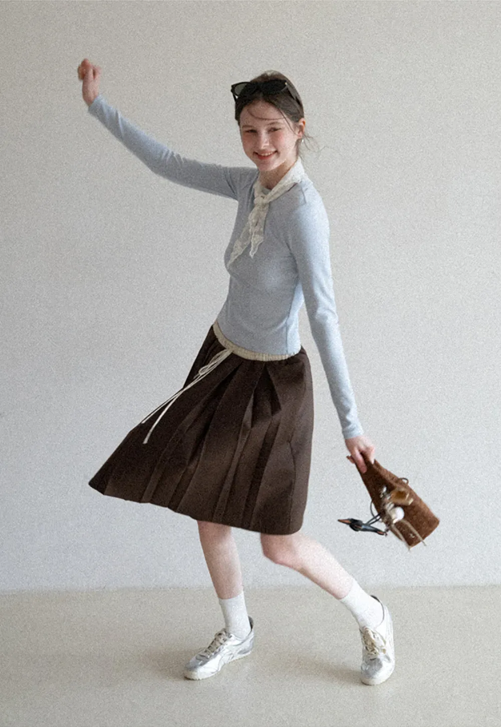 Elegant Long Sleeve Top with Neck Tie Detail