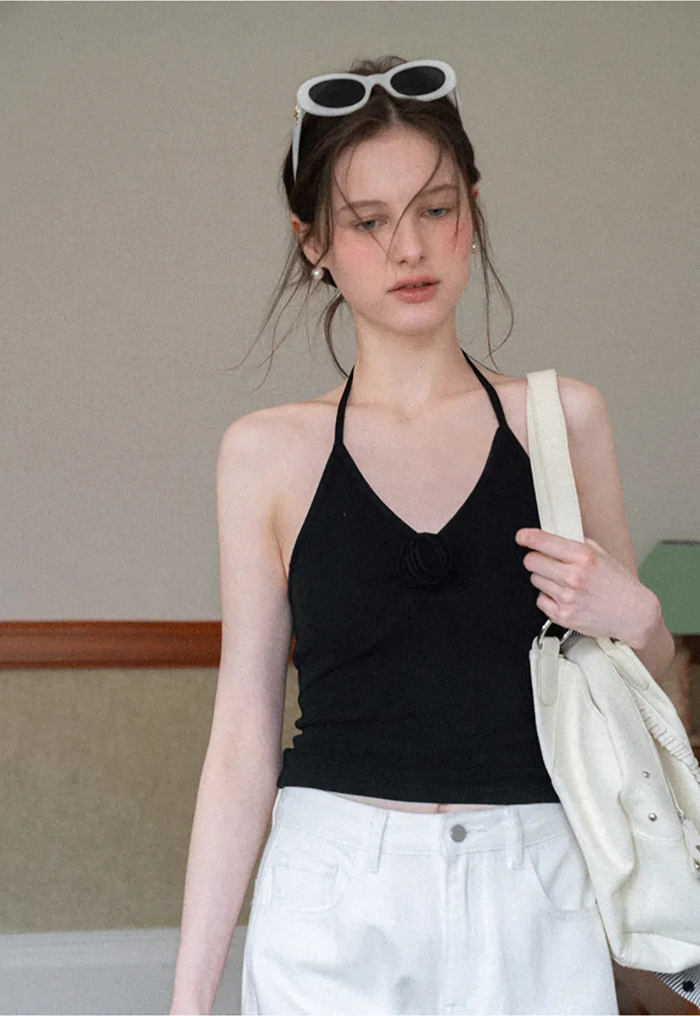 Striped cardigan with buttons and V neck tank top